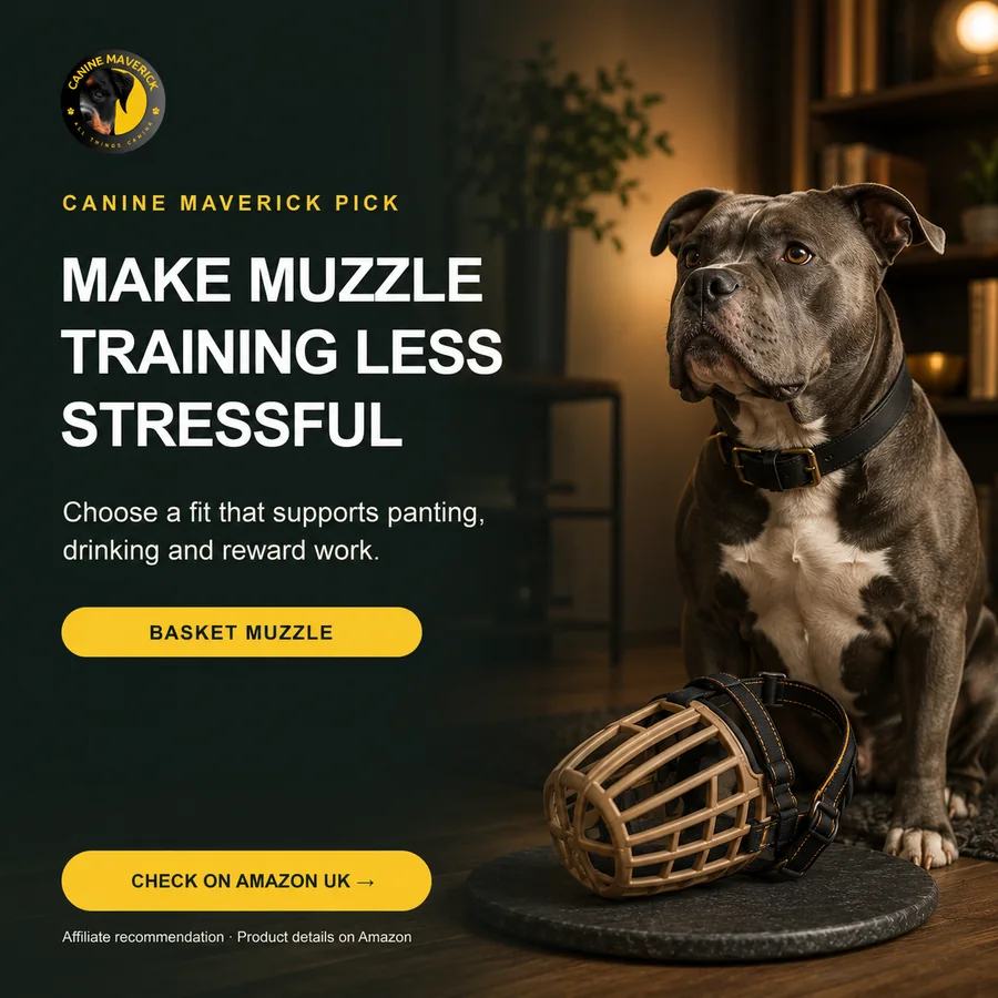 Canine Maverick promotional creative for Baskerville Ultra basket muzzle