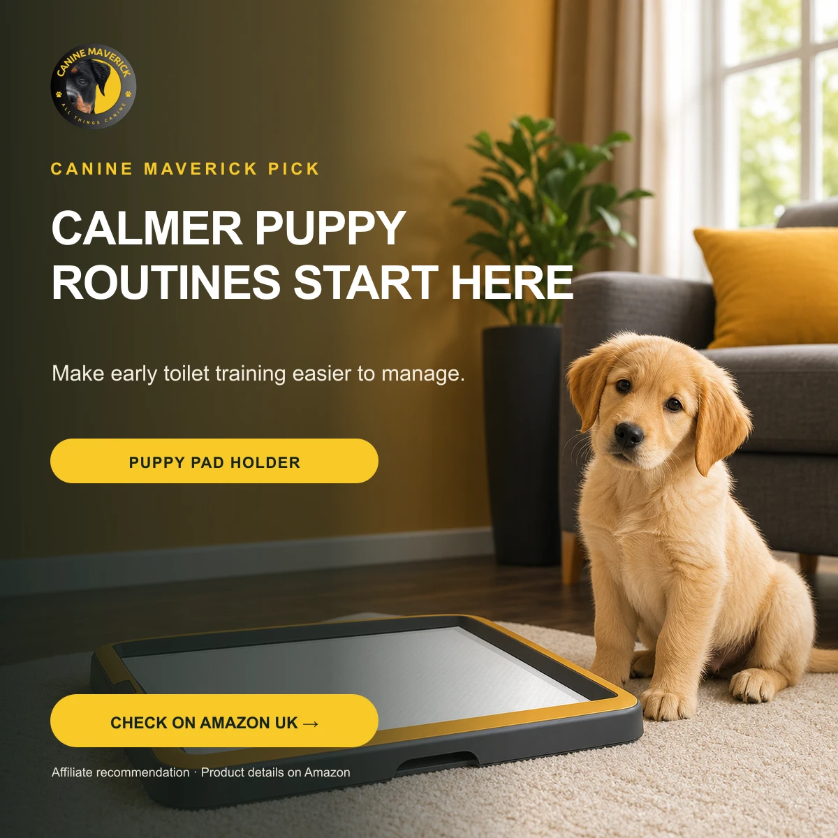 Canine Maverick promotional recommendation for Awesome Store indoor puppy-pad holder
