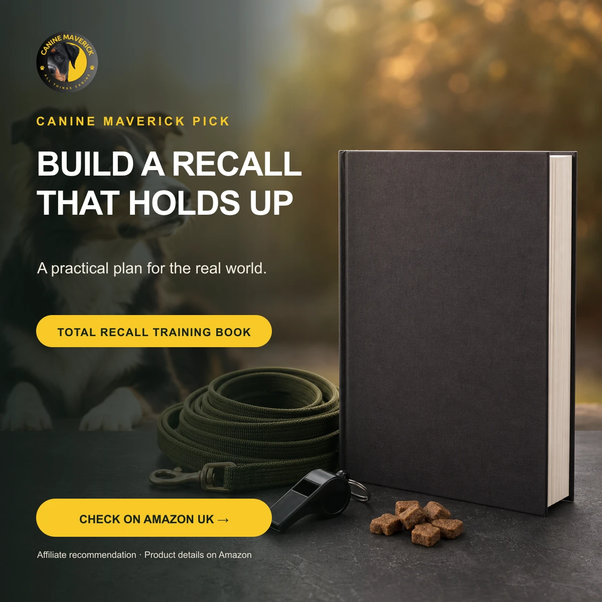 Canine Maverick promotional creative for Total Recall: Perfect Response Training for Puppies and Adult Dogs