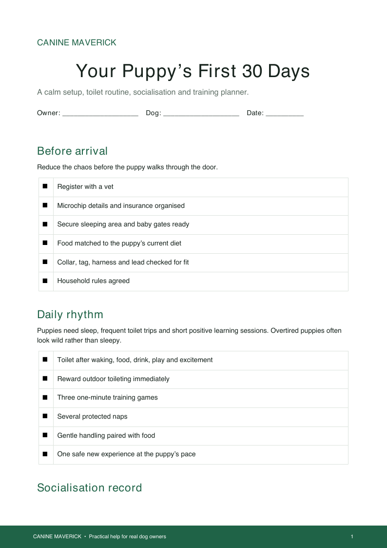 Preview of Your Puppy’s First 30 Days printable